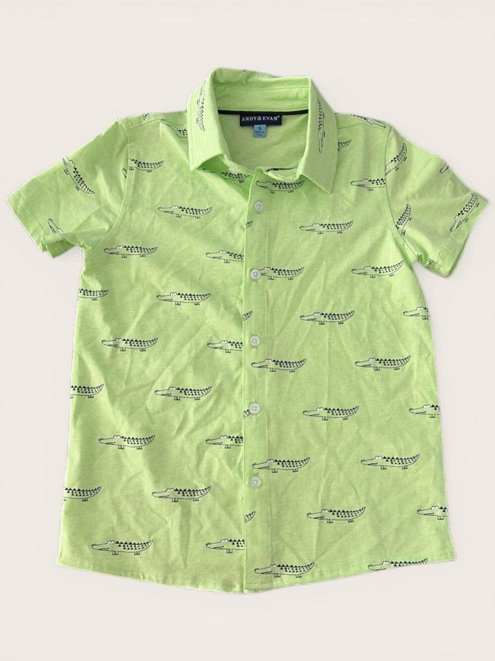 Andy & Evan - Boys Knit Buttondown - Lt Green Crocodile